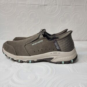Skechers Slip-Ins Hillcrest Sunapee Trail Shoes SZ 8.5 Dark Taupe Hiking Suede